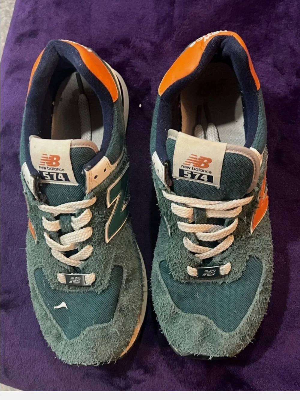 New Balance Men’s Green and Orange 574 Sneakers